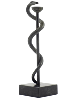 Caducée de la médecine ou Bâton d'Esculape en bronze