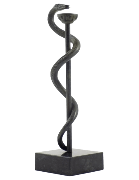 Caducée de la médecine ou Bâton d'Esculape en bronze