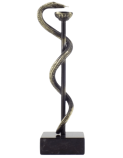 Caducée de la Médecine ou Bâton d'Esculape en bronze