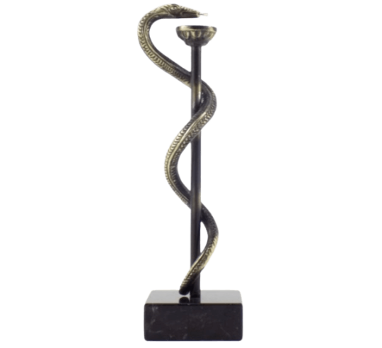 Caduceo de la Medicina o Bastón de Esculapio en bronce