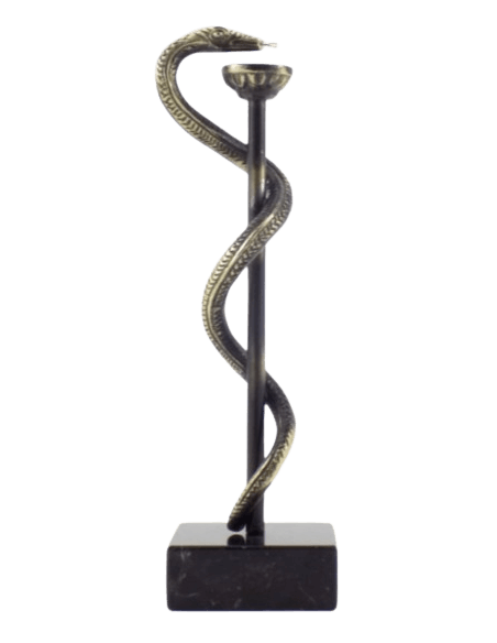 Caducée de la Médecine ou Bâton d'Esculape en bronze