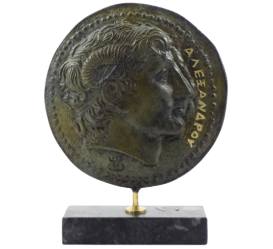 Miroir en bronze, portrait d'Alexandre le Grand d'après l'antique