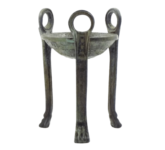 Trípode sacrificial griego de bronce para la entrega de oráculos y ceremonias rituales antiguas