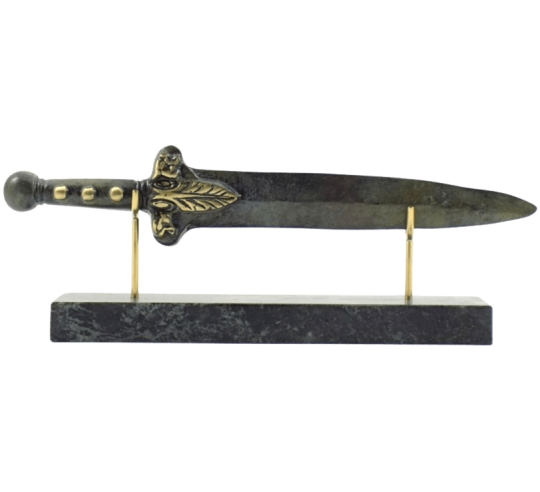 Épée Courte en Bronze ou Xiphos de Guerrier Spartiate, motifs de feuille de laurier