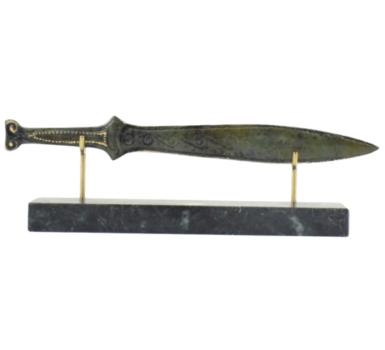 Épée Courte en Bronze ou Xiphos de Guerrier Spartiate, motifs de volutes