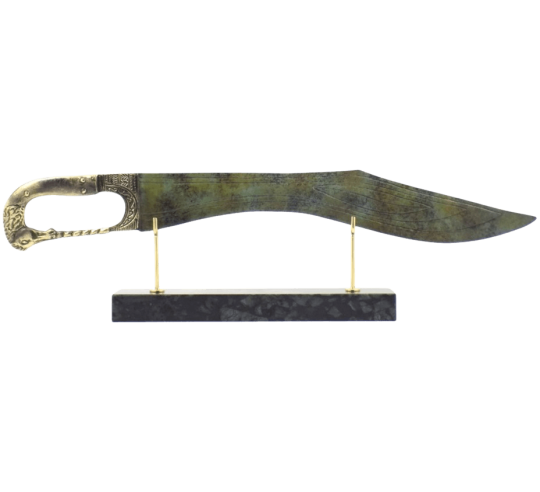 Épée Longue en Bronze ou Kopis Macédonien, gravures et pommeau tête de cheval