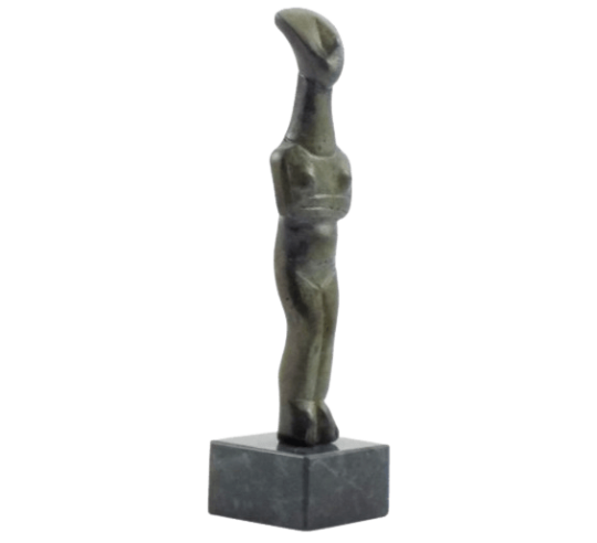 Female idol statuette in bronze, Spedos type,...