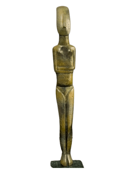Estatuilla de ídolo femenino en bronce tipo Spedos, Arte Cicládico Antiguo II, Cultura de Keros