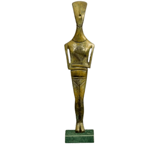 Estatuilla de ídolo femenino en bronce tipo Spedos, Arte Cicládico Antiguo II, Cultura de Keros