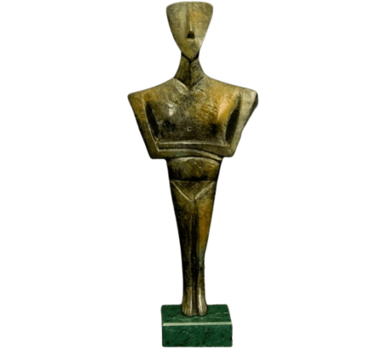 Estatuilla de ídolo femenino en bronce tipo Spedos, Arte Cicládico Antiguo II, Cultura de Keros