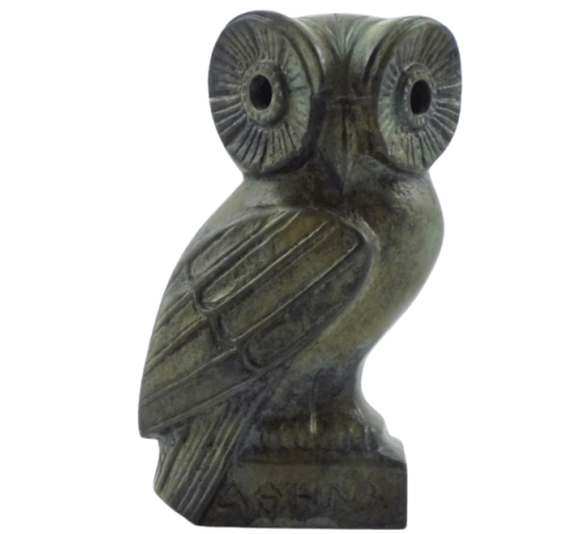 Bronze Owl Statuette, Symbol of Athena, goddess of wisdom, military strategy, and the arts