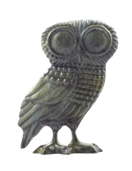 Bronze Owl Statuette, Symbol of Athena, goddess of wisdom, military strategy, and the arts