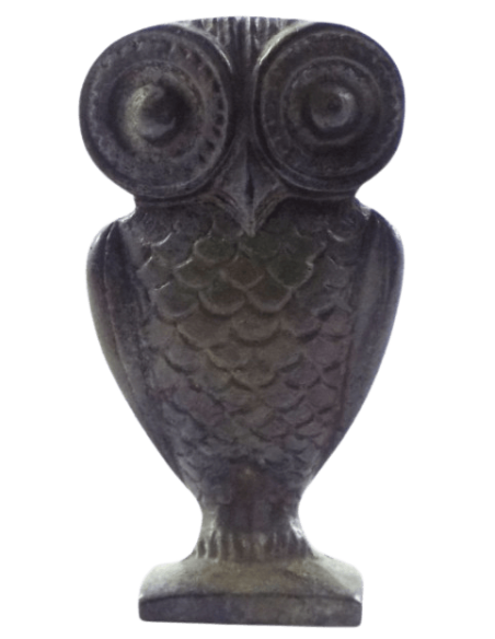 Estatuilla de búho en bronce, símbolo de Atenea, diosa de la sabiduría, la estrategia militar y las artes