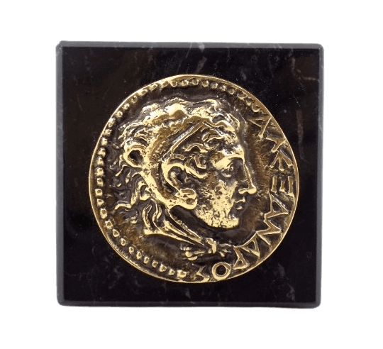 Paperweight, bronze coin featuring the effigy and name of Alexander the Great, ancient Greek octodrachm