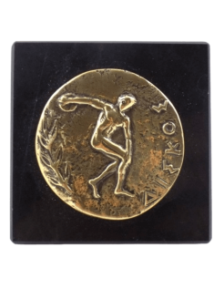 Paperweight, bronze coin featuring the Discobolus, Athens...
