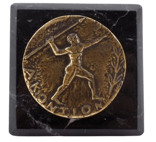 Pisapapeles, moneda de bronce del Lanzador de Jabalina, Juegos Olímpicos de Atenas