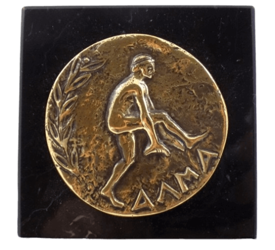 Paperweight, bronze coin Halterophoroi or Long jump, Athens Olympic Games