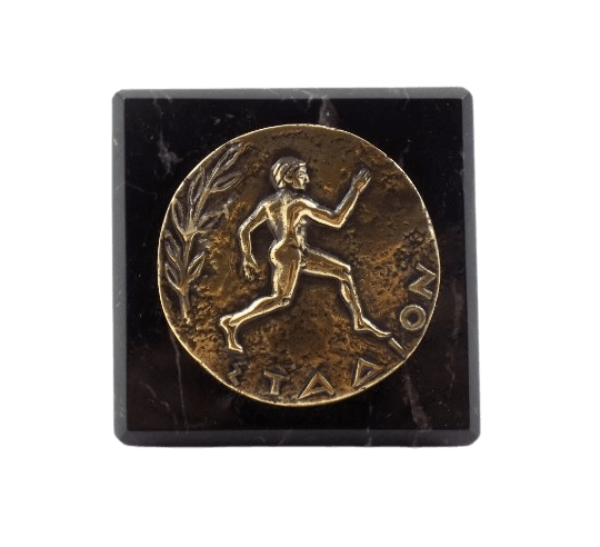 Paperweight, bronze coin Marathon runner, Athens Olympic Games