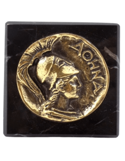 Paperweight, bronze coin featuring Athena, goddess of...