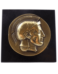 Paperweight, bronze coin featuring the Greek hoplite...