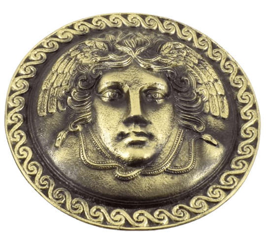 Bouclier en Bronze orné du visage de la Méduse,...