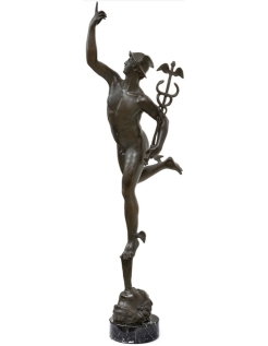 Patinated Bronze Statue: Reproduction of Mercury after...