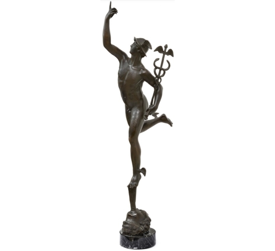 Patinated Bronze Statue: Reproduction of Mercury after Giambologna