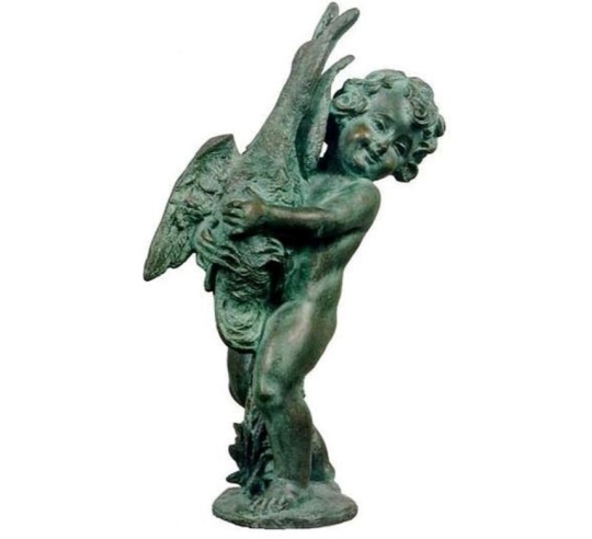 Estatua en Bronce Patinado: Putto Jugando con un Pato