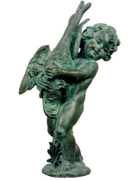 Estatua en Bronce Patinado: Putto Jugando con un Pato