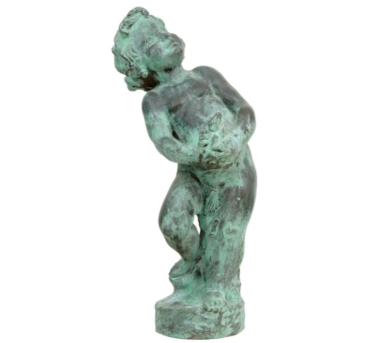 Patinated Bronze Statue: Putto playing with a Frog