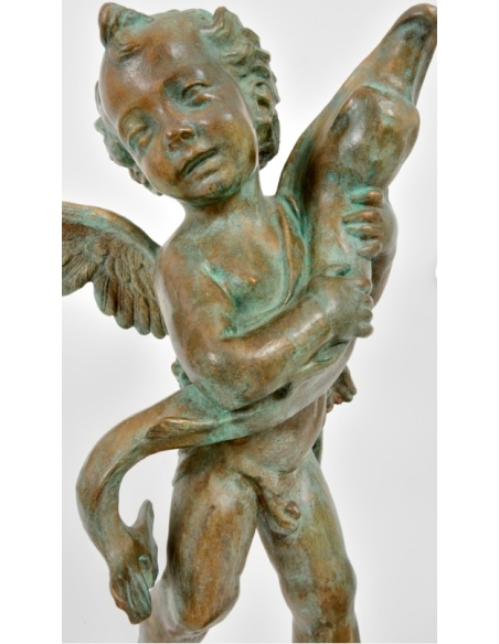 Statue en Bronze : Putto avec dauphin d'après Andrea de Verrocchio