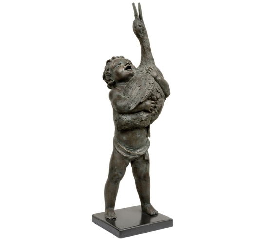 Bronze Statue: Putto Playing with a Goose