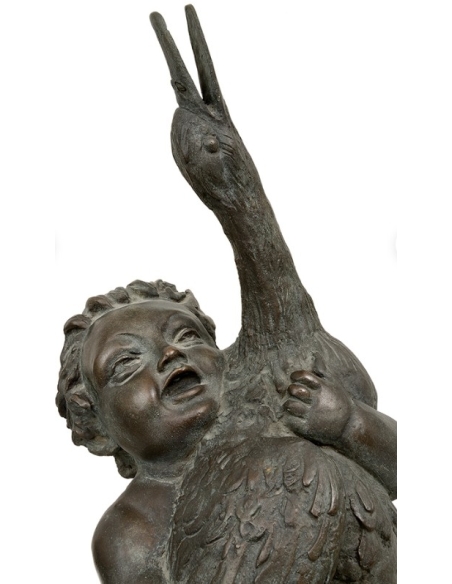 Statue en Bronze : Putto Jouant avec une Oie