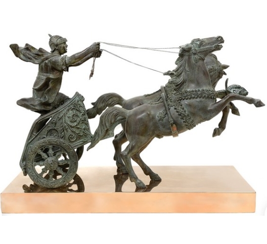 Patinated Bronze Sculpture of a Two-Horse Roman...