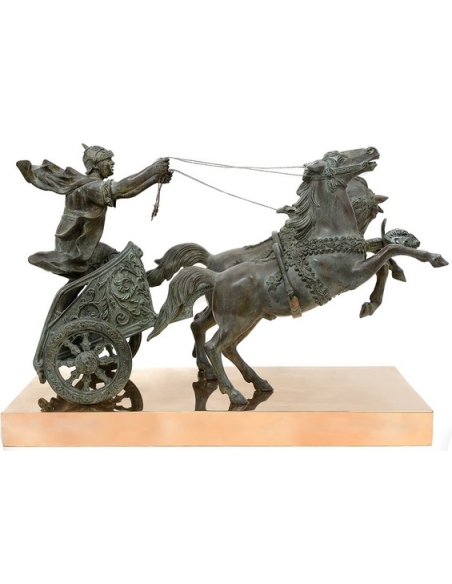 Patinated Bronze Sculpture of a Two-Horse Roman Chariot