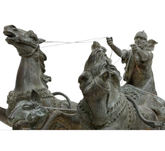Patinated Bronze Sculpture of a Two-Horse Roman...