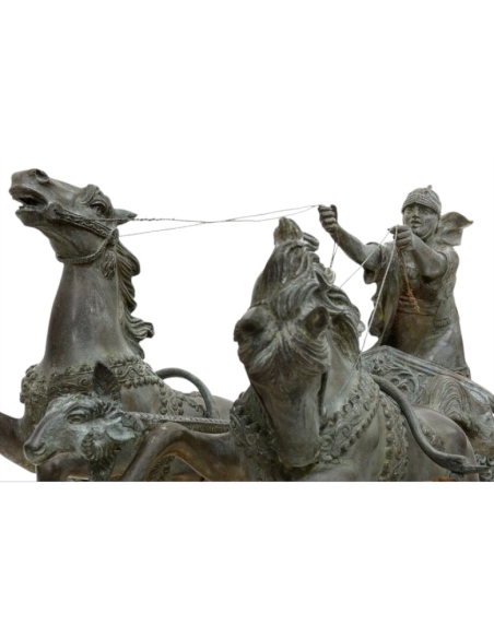 Patinated Bronze Sculpture of a Two-Horse Roman Chariot