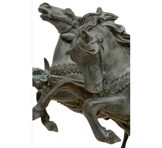 Patinated Bronze Sculpture of a Two-Horse Roman...