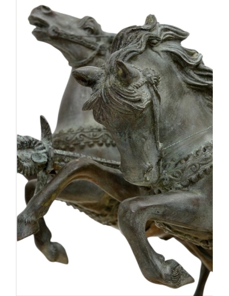 Patinated Bronze Sculpture of a Two-Horse Roman Chariot