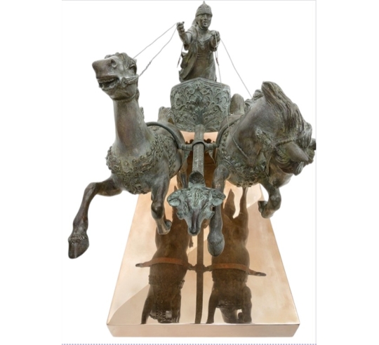 Patinated Bronze Sculpture of a Two-Horse Roman...