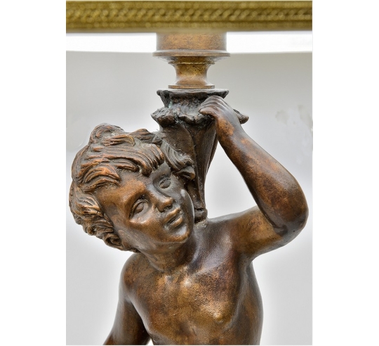 Lampe de Table en Bronze Patiné - Sculpture de...