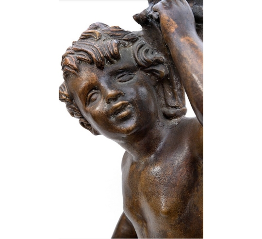 Patinated Bronze Table Lamp - Elegant Putto...