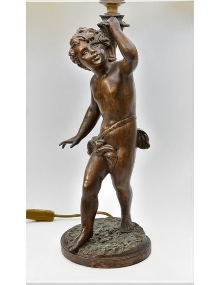 Patinated Bronze Table Lamp - Elegant Putto Sculpture