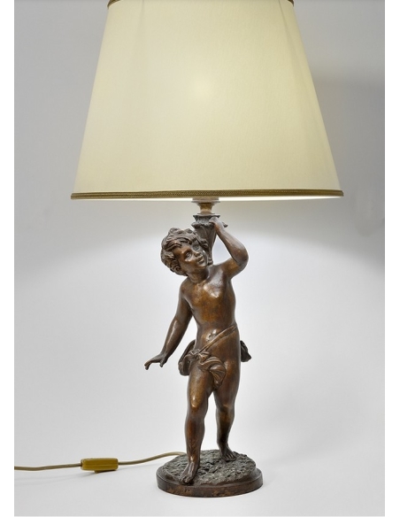 Patinated Bronze Table Lamp - Elegant Putto Sculpture
