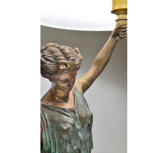 Patinated Bronze Table Lamp - Sculpture of...