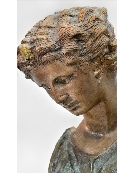 Lámpara de Mesa de Bronce Patinado - Escultura de Columbia, la Dama de la Antorcha, Diosa de la Libertad y la Luz