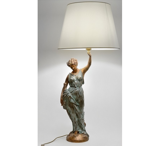 Patinated Bronze Table Lamp - Sculpture of Columbia, the Torch Lady, Goddess of Freedom and Light