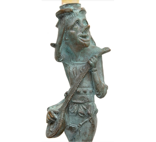 Bougeoir en Bronze Patiné : Sculpture du Joueur...