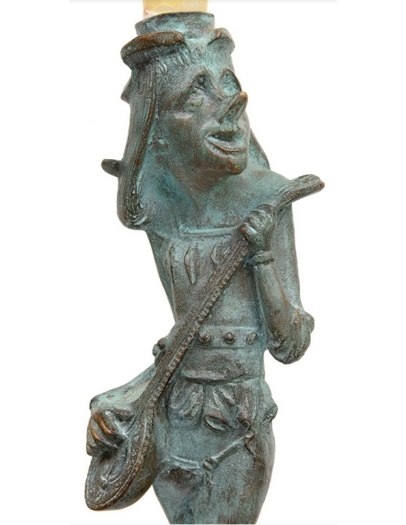 Bougeoir en Bronze Patiné : Sculpture du Joueur de Luth
