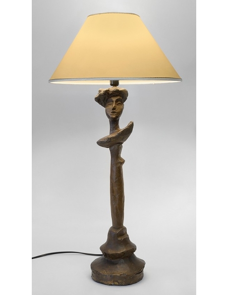 Lámpara de mesa de bronce patinado estilo Giacometti con pantalla